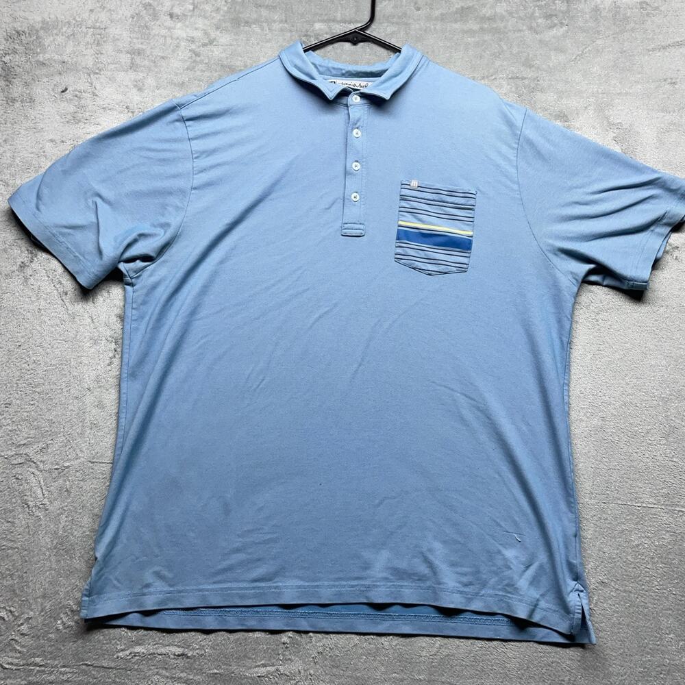 Travis Mathew Men's XXL Cotton Blend Blue‎ Stripe Short Sleeve Polo Golf Shirt